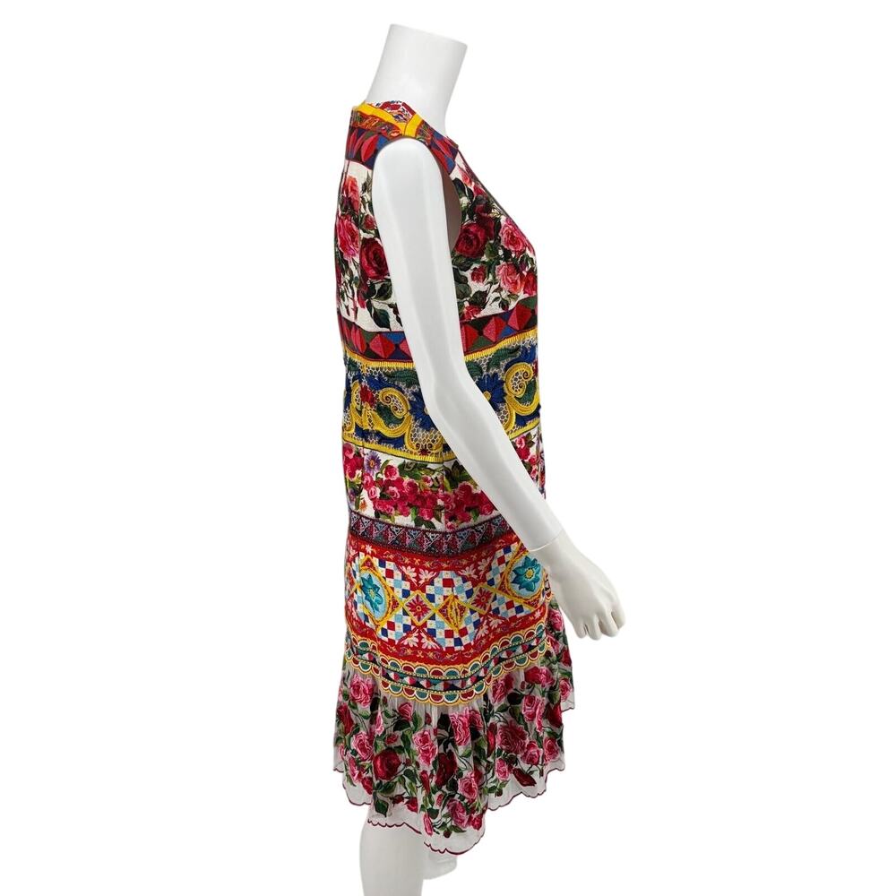 Dolce & Gabbana Carretto Rose Print Guipure Lace Shift Dress - Excellent IT 46 - Picture 5 of 8